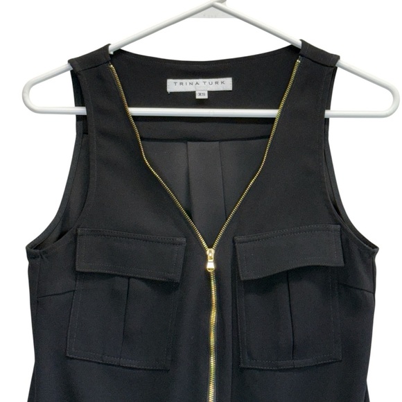 Trina Turk Black Sleeveless Top with Gold Zipper. Size XS - Picture 3 of 10